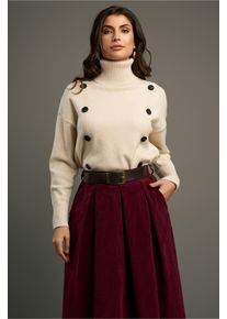 Pulover casual din tricot ivory cu nasturi decorativi