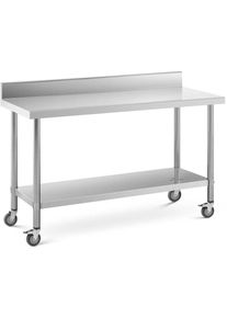 ROYAL CATERING Table de travail à roulettes inox avec rebord 60 x 150 cm 160 kg