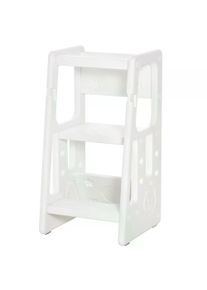 HOMCOM Kids Step Stool Adjustable Standing Platform Toddler Kitchen Stool -Standing Tower for Kids Kitchen Learning w/ Three Adjustable Heights, White