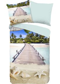 PURE luxury collection Wendebettwäsche »Moana«, Mikrofaser, 135x200, Pflegeleicht, Reißverschluss, Wendeoptik, Strand