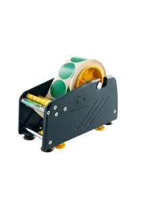 1 Label dispenser for roll labels, up to 75 mm roll width, plastic, dark blue|yellow