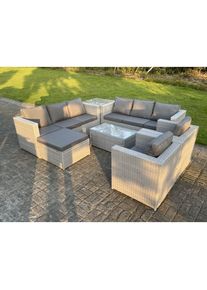 9 places Meubles de Jardin en rotin ave Canapé à 3 places 2 Fauteuil Table d'appoint Table basse Grand Tabourets Gris Clair - Fimous