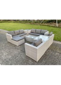 9 places Meubles de Jardin en rotin ave Canapé à 3 places 2 Fauteuil 2 Table d'appoint Table basse Grand Tabourets Gris Clair - Fimous