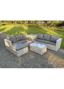 Meubles de Jardin en rotin ave Canapé à 3 places Table d'appoint Table basse Grand Tabourets Gris Clair - Fimous