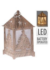 Edm Lanterne Led Taillée En Bois 6,5x6,5x12cm