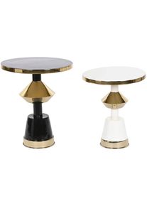 Lot de 2 tables d'appoints rondes en métal coloris doré, blanc, noir