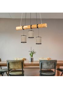 Spot-Light Suspension, noir, table à manger, lampe de salon, maison de campagne, poutres en bois, réglable en hauteur, tissu beige, 3x E27, LxlxH 65x13x140cm