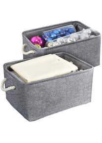 2 Pièces Paniers de Rangement Pliable en Tissu de Lin Coton,Boîte de Rangement pour Bureau Maison Jouets Organisateur(Gris)