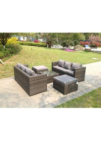 Rattan Ensemble De Meubles De Jardin Avec Canapé 3 Places Table Basse Carrée Et 2 pc Grands Tabourets - Fimous