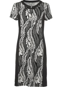 Damen Etuikleid in pflegeleichter Koffer-Qualit&auml;t schwarz-ecru-bedruckt Gr&ouml;&szlig;e 48