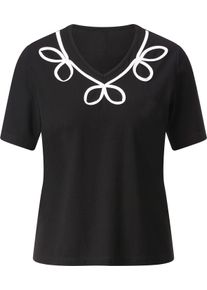 Damer Kort&auml;rmad topp med maskinbroderi svart-champagne-m&ouml;nstrad Gr&ouml;&szlig;e 50