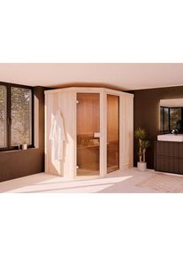 Sauna d'angle intérieur FinnTherm Perle Naturel , 40 mm Épaisseur de paroi 175 x 144 cm