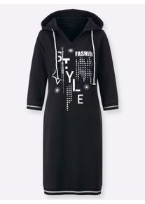 Damen Jerseykleid mit glänzendem Druck in schwarz ,Größe 48, WITT, 50% Baumwolle, 50% Polyester