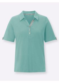 Dames Poloshirt met siertrensje in aqua ,maat 36, WITT, 50% Katoen, 50% Modal