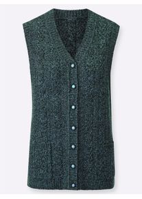 Dames Mouwloos vest met kabelpatroon in oceaan gemêleerd ,maat 38, WITT, 100% Polyacryl