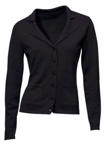 Heine Dames Fijn gebreid vest met reverskraag in zwart ,maat 34, Witt, 100% Katoen
