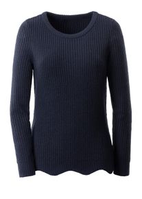 Dames Pullover met lange mouwen en golvende zoom in marine ,maat 36, WITT, 100% Polyacryl