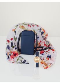 Dames Gsm-tasje + sjaal + horloge in marine ,maat 0, WITT, 40% Polyvinylchloride, 30% Polyester, 20% Polyurethaan, 10% Overig