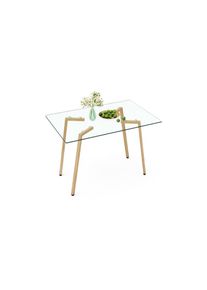 Table moderne rectangulaire en verre, verre trempé de 0,8 cm d'épaisseur, robuste et durable, pour 4-6 personnes, idéale pour la cuisine, la salle à