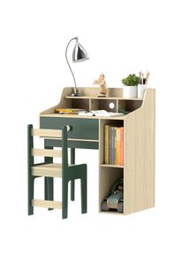 Aiyaplay - Ensemble bureau chaise enfant style néo-rétro - tiroir, étagère, 5 niches - aspect bois vert