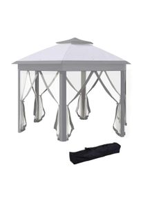 Outsunny Hexagon Patio Gazebo Pop Up Gazebo Outdoor Double Roof Instant Shelter with Netting, 4m x 4m, Grey | Aosom Ireland