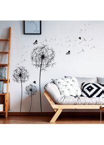 Lntyq - Stickers muraux fleurs de pissenlit noir (60x90cm) i papillon plantes branche arbre i sticker mural autocollant pour salon chambre cuisine