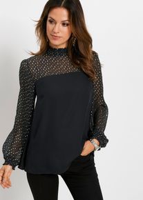 Chiffon-tunika, svart, størrelse 52, bonprix