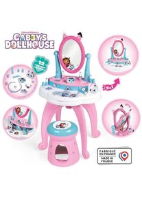 Gabby et la Maison Magique - Coiffeuse enfant 2 en 1 - Tabouret inclus - 12 accessoires - Miroir orientable - Smoby