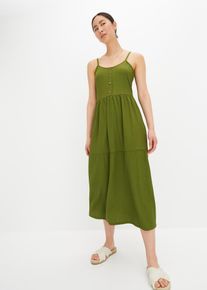 Jersey jurk in midilengte met volants en een decoratieve knoopsluiting - groen - maat 56/58 (3XL) - bonprix