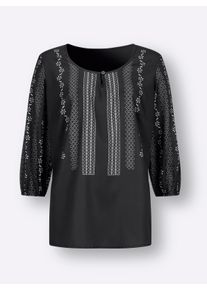 Dames Comfortblouse met druppelvormige hals in zwart/steengrijs ,maat 38, WITT, 100% Polyester