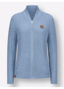 Dames Vest met ritszakken in middenblauw/wit gemêleerd ,maat 36, WITT, 50% Katoen, 50% Polyacryl
