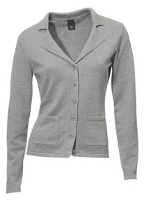Heine Dames Fijn gebreid vest met reverskraag in grijs gemêleerd ,maat 34, Witt, 100% Katoen