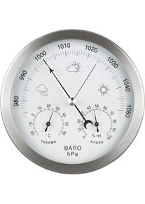 Station météo analogique 3 en 1 en inox Ø14 cm - Baromètre, thermomètre, hygromètre