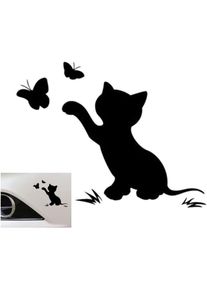 Ccykxa - Autocollant pour voiture - Motif chat et papillon - Mignon - Décoration de voiture - Noir