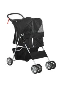 PawHut Dog Pram Cat Stroller Dog Stroller with Cup Holder, Bottom Storage Pocket & Zipper to Keep Your Pet Securely Strapped in, Black | Aosom Ireland