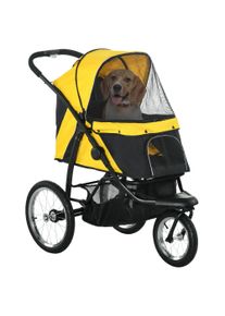 PawHut Pet Stroller Jogger for Medium, Small Dogs, Foldable Cat Pram Dog Pushchair w/ Adjustable Canopy, 3 Big Wheels - Yellow | Aosom Ireland
