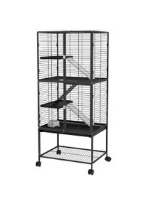 PawHut Rolling Chinchilla Cage, Small Animal Cage for Ferrets w/ Three Doors, Storage, Shelf, Tray Tray, Bowl, Water Bottle | Aosom Ireland