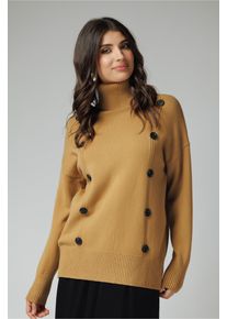 Pulover casual din tricot maro cu nasturi decorativi