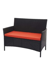 Poly-Rattan Gartenbank Halden, Sitzbank Bank ~ schwarz, Kissen terracotta