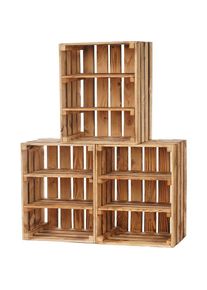 GRANDBOX - Caisse en bois flammé avec 2 étagères 50x40x30 cm Caisse à vin:Lot de 3