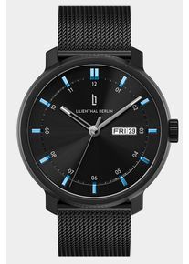 Męski zegarek automatyczny - czarno-niebieski - koperta ze szczotkowanej stali, szafirowe szkło, bransoleta mesh - 42-godzinna rezerwa chodu, 42 mm ,