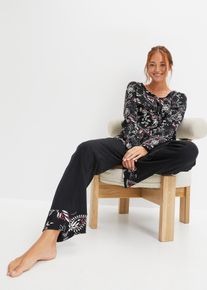 Pyjamas med knappslå - svart - storlek 36/38 (S) - bonprix