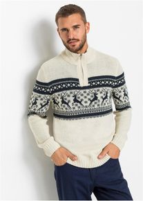 Mönstrad tröja med krage och dragkedja - beige - storlek 48/50 (M) - bonprix