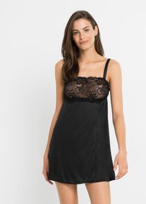 Neglig&eacute; i glansigt material - svart - storlek 40/42 (M) - bonprix