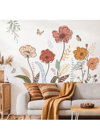 Ccykxa - Stickers Muraux Fleur de Jardin Boho Autocollants Muraux Mural Stickers Floral Aquarelle Herbe Plante pour Chambre Salon Mur tv