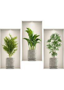 Ccykxa - 3 Pièces Autocollant Muraux 3D Plante 45x23cm Sticker Muraux 3D Plante de Salon Sticker Mural de Plantes Vertes pour Salon, Chambre à