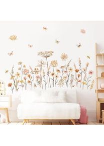 Ccykxa - Stickers Muraux Fleur Boho Autocollant Mural Fleur Sauvage Pissenlit Papillon Décoration Murale Chambre Salon Bureau