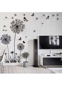 Ccykxa - xl Stickers muraux fleurs de pissenlit noir (30x90 cm) i papillon plantes branche arbre i autocollant sticker mural pour salon chambre