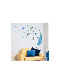 30×60×0.2cm)Stickers Muraux Plume Bleu Autocollants Muraux Colibri pour la Décoration du Salon Chambre à Coucher Salle à Manger - Csparkv