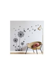 60×90×0.2cm)Stickers Muraux Pissenlit Autocollants Muraux Fleurs Noires Amovible Papillons Sticker Mural pour Salons Chambres Bureaux Canapé Fond